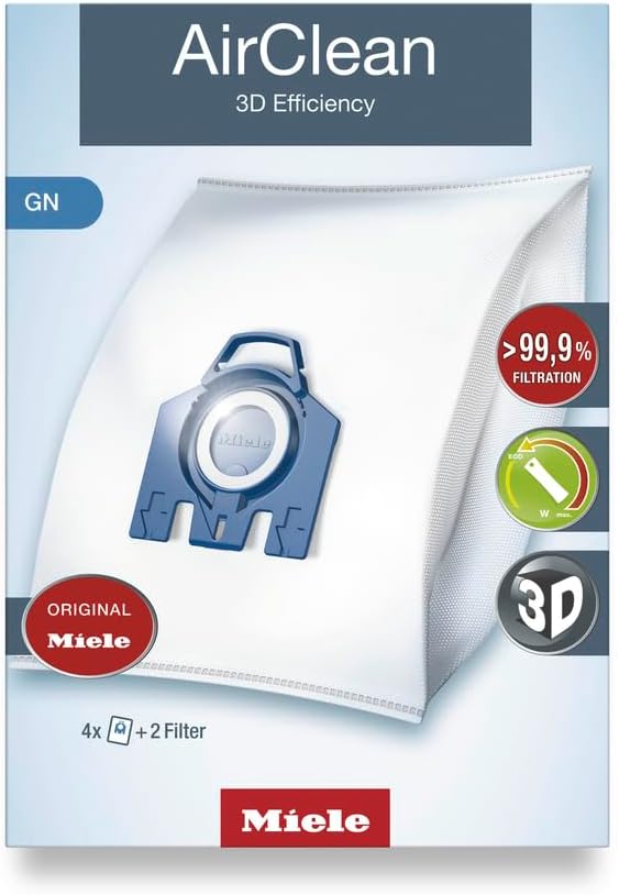 Miele 10123210 AirClean 3D Efficiency Dust Bag, Type GN, 4 Bags & 2 Filters, White