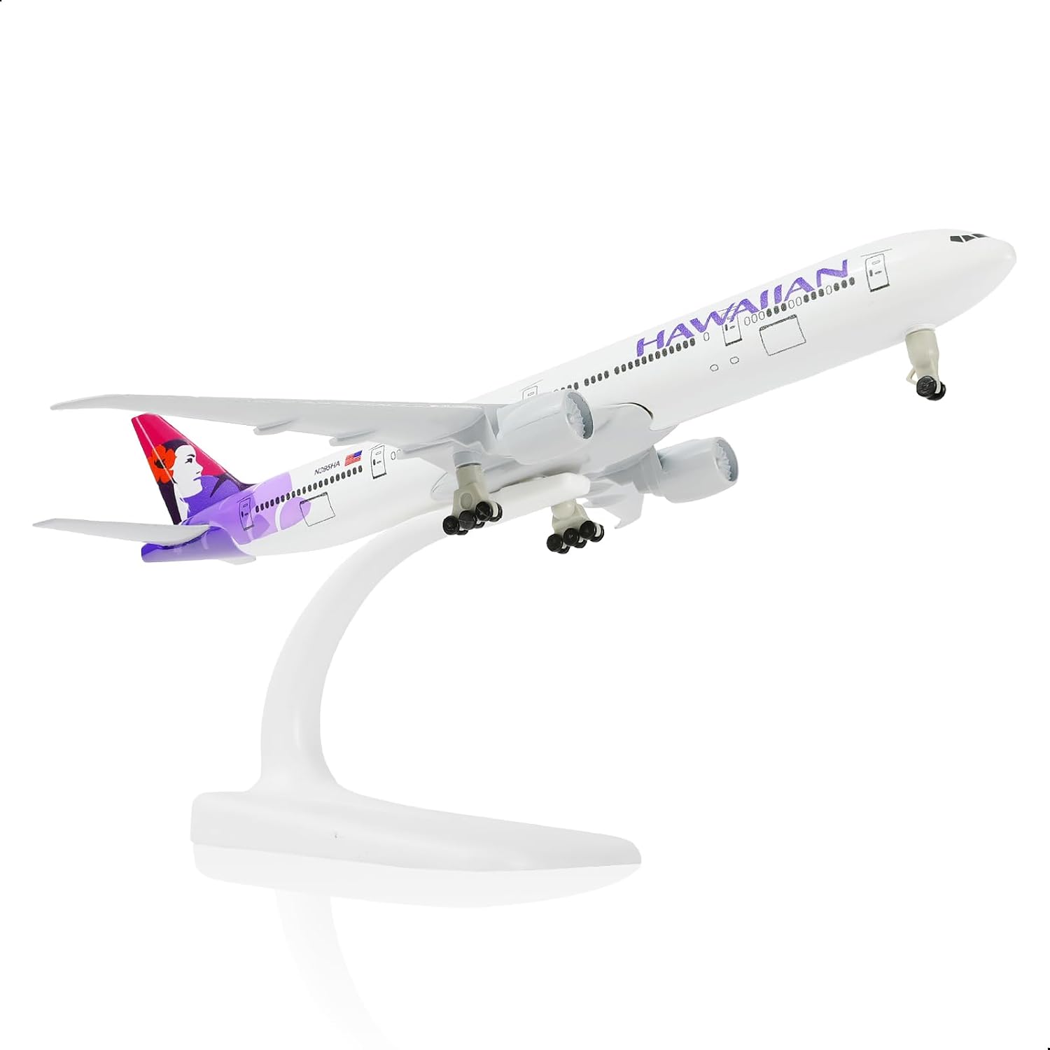 1/300 Hawaiian Boeing 777 Diecast Metal Airplane Model with Display Stand, 20cm L Desktop Aircraft Collectible Aviation Decor, Spray Painted Model for Display, Gift and Collection