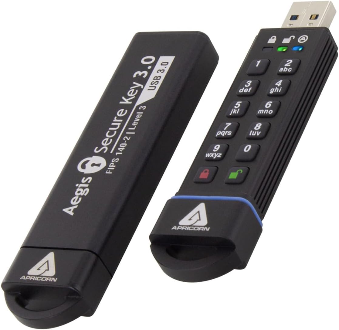 Apricorn 2TB Aegis Secure Key FIPS 140-2 Level 3 Validated 256-bit Encryption USB 3.0 Flash Drive (ASK3-2TB),Black