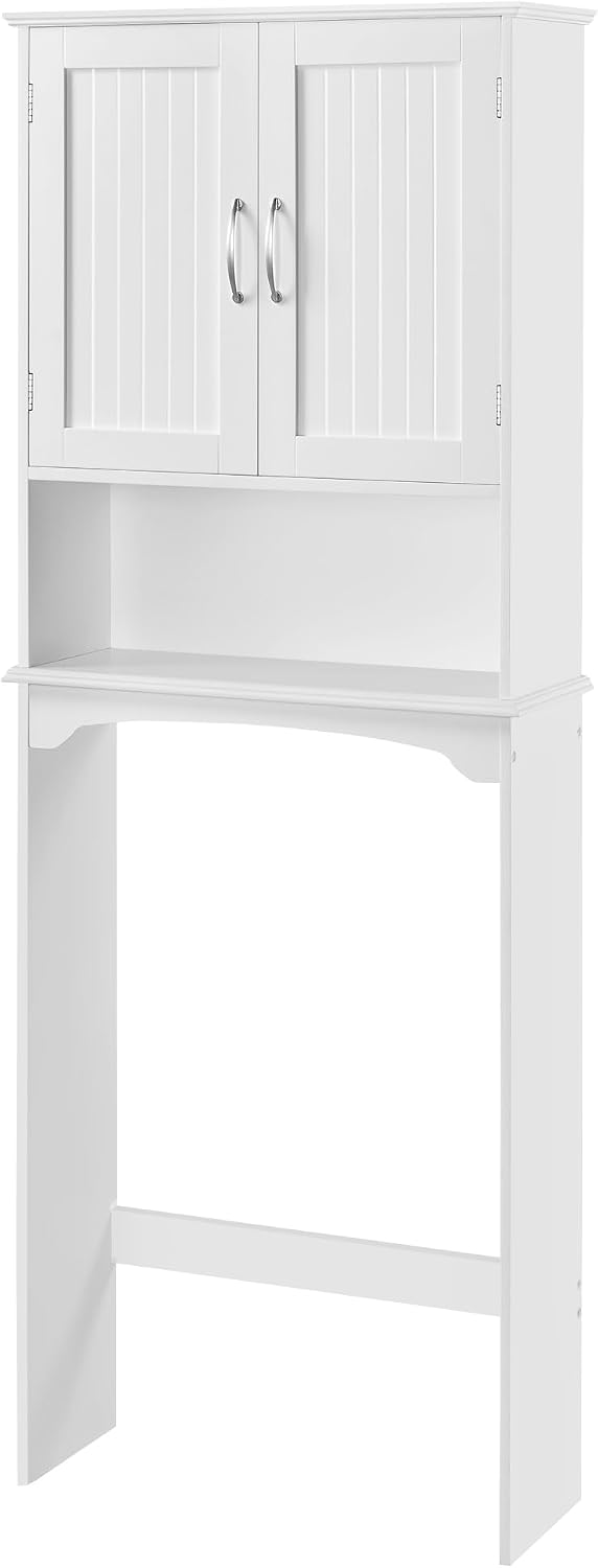 Yaheetech Over The Toilet Cabinet, Double Door Bathroom Storage Organizer, Toilet Rack with Inner Adjustable Shelf and Open Storage Shelf, White