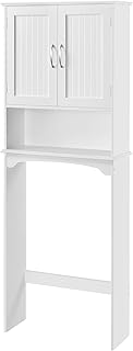 Yaheetech Over The Toilet Cabinet, Double Door Bathroom Storage Organizer, Toilet Rack with Inner Adjustable Shelf and Open Storage Shelf, White