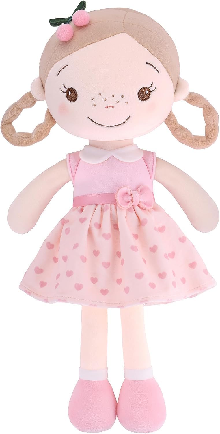 GAGAKU Soft Baby Doll Toys (16'') for Girls, My First Baby Rag Dolls for 1 Year Old Girl Birthday Gift Plush Doll Toys Machine Washable Baby Doll for Toddler Kids Infants (16-inch Cherry Girl)