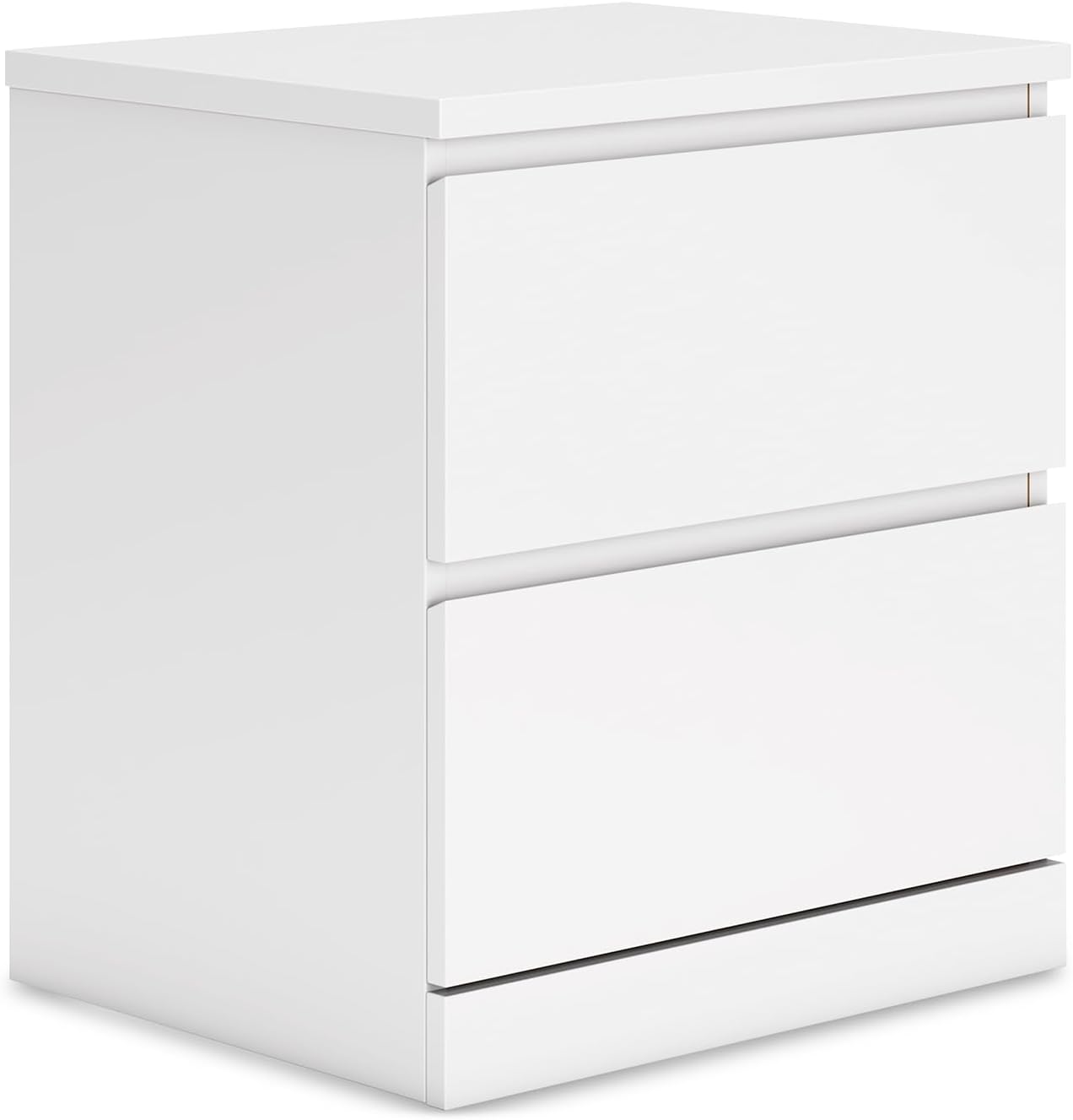 Signature Design by Ashley Onita Modern Nightstand with 2 Smooth-Gliding Drawers, Bedroom Night Stand for Bedside Storage, Hardware-Free, Wood, Solid White Finish
