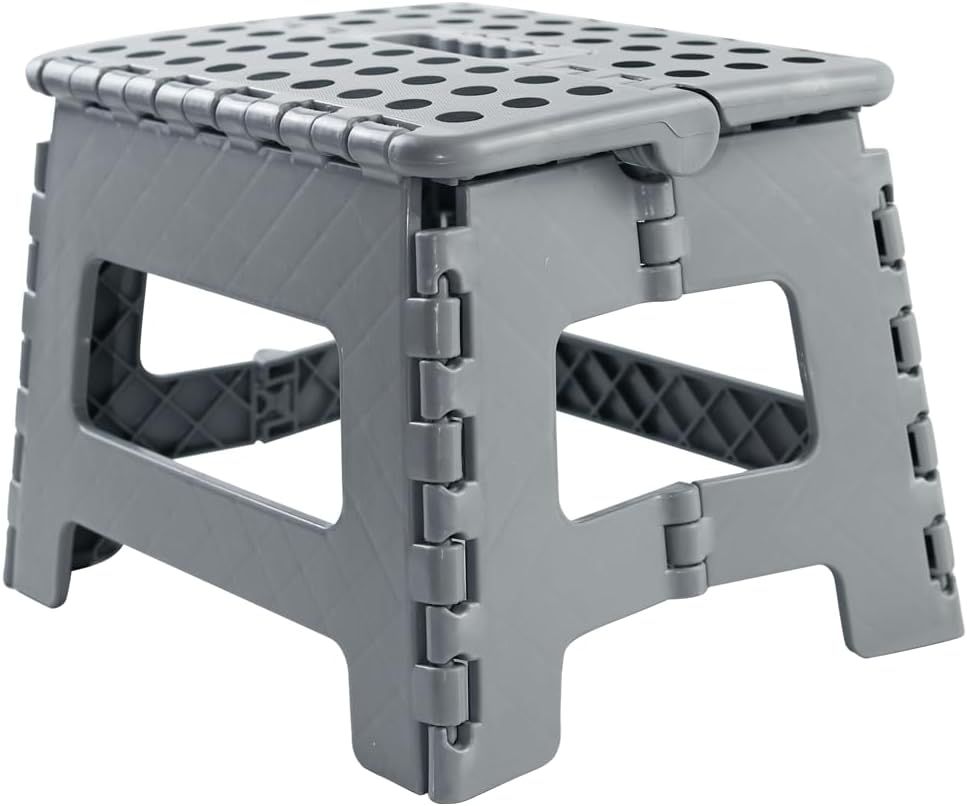 Armo® Folding Stool Step Down Footstool With Carry Handle Compact Foldable Foot Stool DIY Footstool Ladder MAX Weight 150KG (Grey)