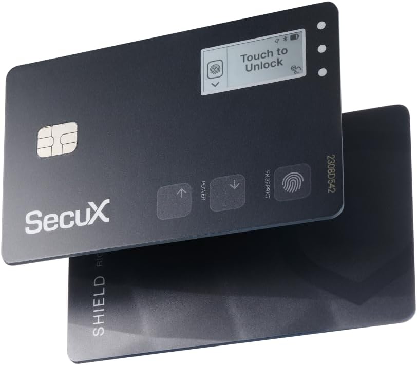 SecuX Shield Bio Crypto Hardware Wallet - Secure Biometric Authentication, Cold Storage Card for NFT, Bitcoin, Ethereum, ERC20, BEP20, etc, Flat Black, Compact