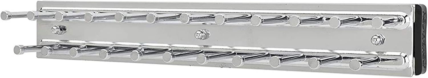Rev-A-Shelf Pull Out 12" Side Mount Extending Closet Tie & Belt Organization Storage Rack Holder for Up to 23 Ties, Chrome, TRC-12CR
