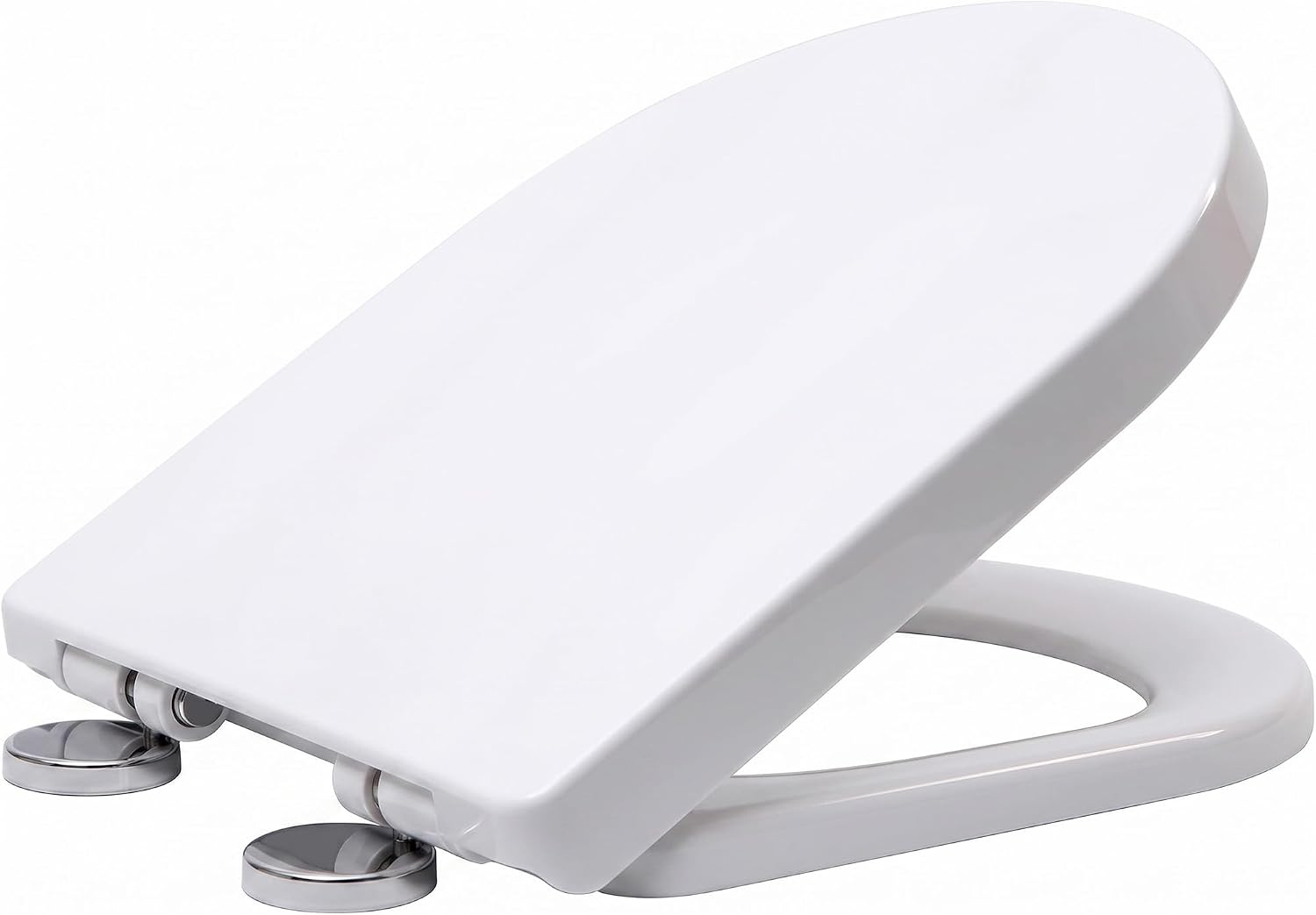 Premium D Shape Soft Close Toilet Seat with Adjustable Stainless Hinge, Quick Release, Easy Top Fixing, Anti-Bacterial Cover for Family Bathroom, White