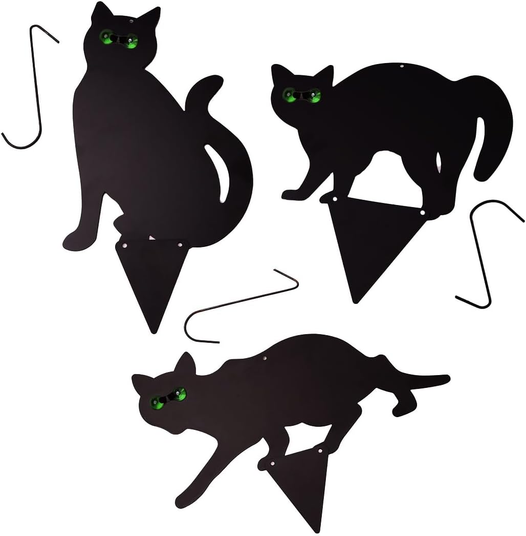 DIVCHI 3Pack Black Cat Silhouette for Garden - Cats Scarer with Marble Eyes - Harmless Bird Deterrent, Fox Repellent, Rodent Repeller - Decorative, Weatherproof, Silent, Ecological