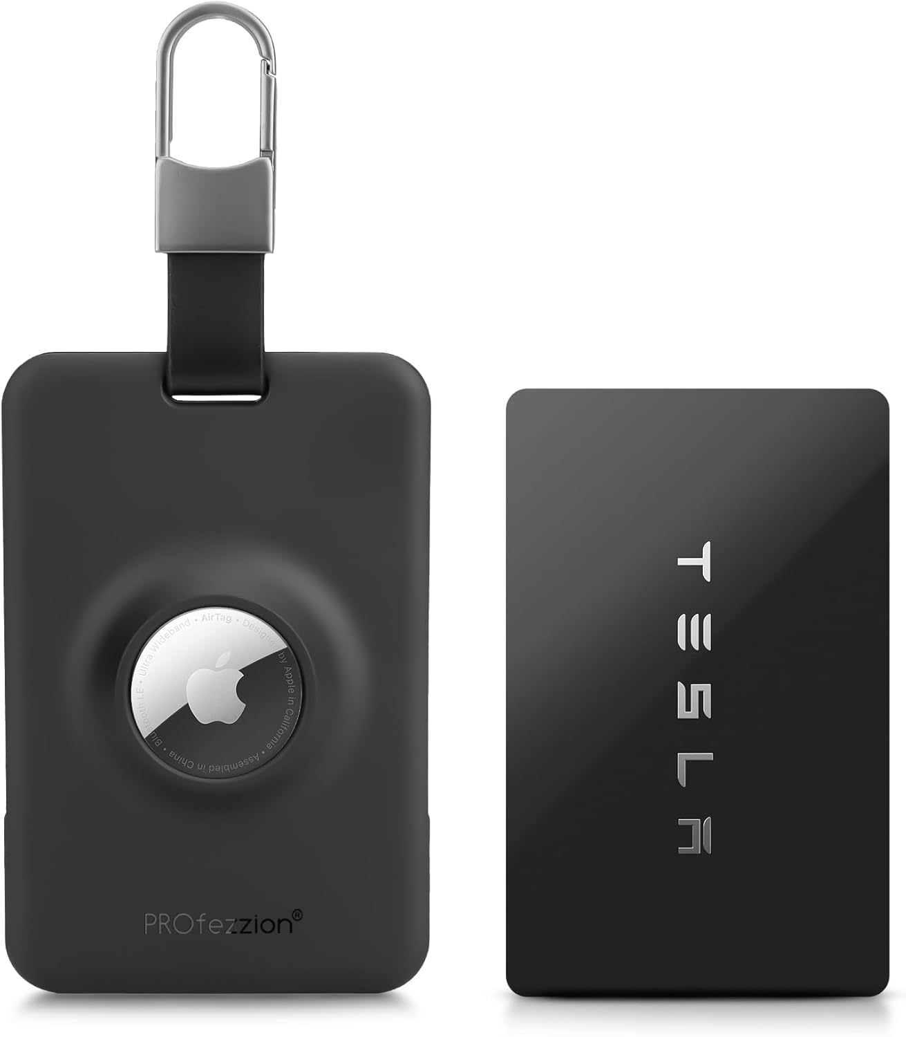 PROfezzion Tesla Key Card Holder with AirTag Slot, AirTag Tesla Card Plastic Card Key Holder for Model 3 Y S X Cybertruck with Keychain Key Rings, Key Card Protective Case Cover for Tesla - 1 Pack