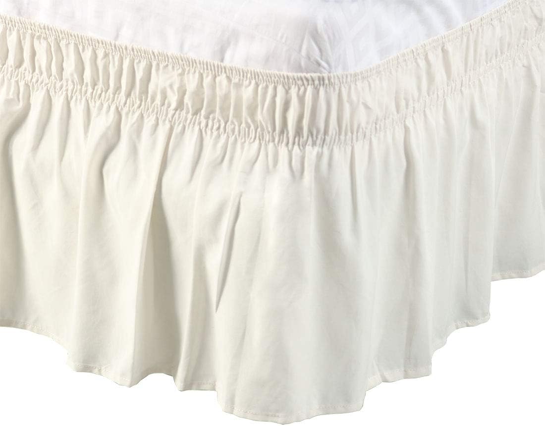 PiccoCasa Elasticated Bed Skirt Ruffled Bed Base Wrap Around Bed Valance Sheet, Brushed Microfiber Bedding Sheet Frame with 38cm Ruffle (Double, Beige)