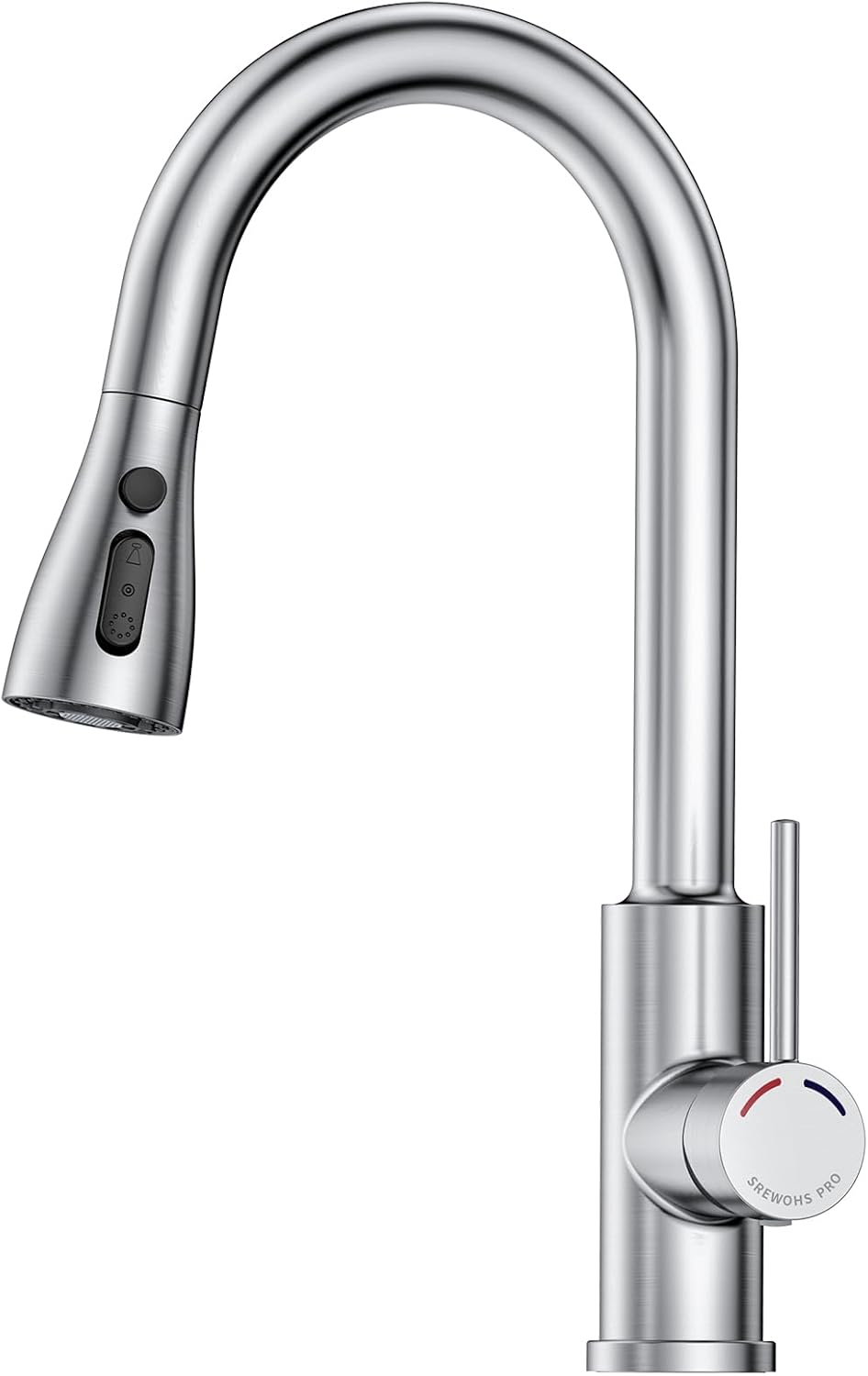 SREWOHS PRO Kitchen Tap, Kitchen Sink Mixer Taps with Pull Out Spray Head, 360°Swivel Spout, 4 Modes, Single Handle Stainless Steel Pull Down Bar Faucet for Single Hole Sink,No Plumber,Nickel