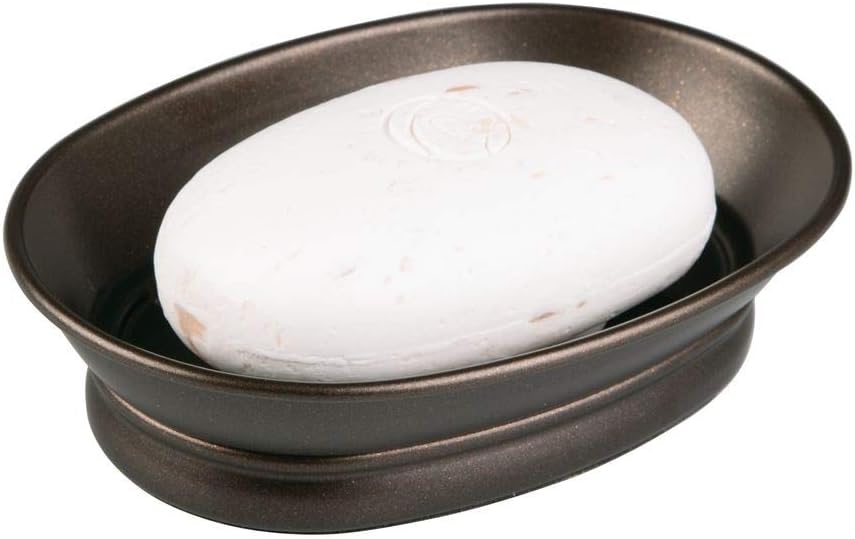 iDesign York Countertop Bar Soap Dish, Metal Soap Holder for Bathroom, Shower, Vanity, 3.87" x 5.5" x 1.4", Bronze