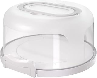 Top Shelf Elements Round Cake Carrier Two Sided Cake Holder Serves as Five Section Serving Tray, Portable Cake Stand Fits 10 inch Cake, Cake Box Comes With Handle, Cake Container Holds Pies (White)