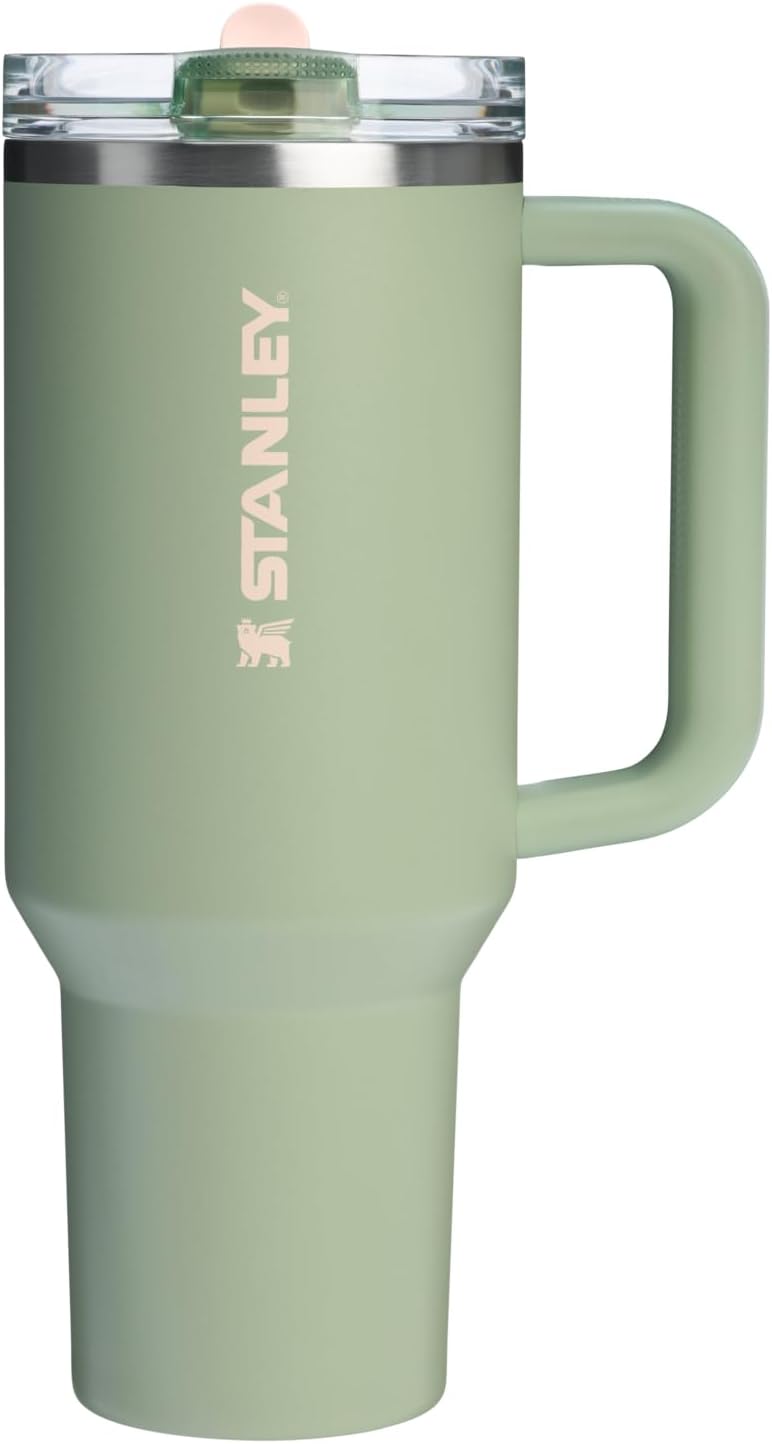 Stanley Quencher ProTour Flip Straw Tumbler with Leakproof Lid 40 oz | Built-In Straw and Handle | Cup Holder Compatible for Travel | Insulated Stainless Steel Cup | BPA-Free | Lichen