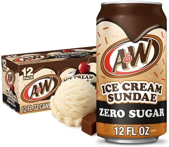 AA&WW Soda Limited Edition USA Import American Party 355ml 12Pack (355ML, Ice Cream Sundae Zero Sugar)