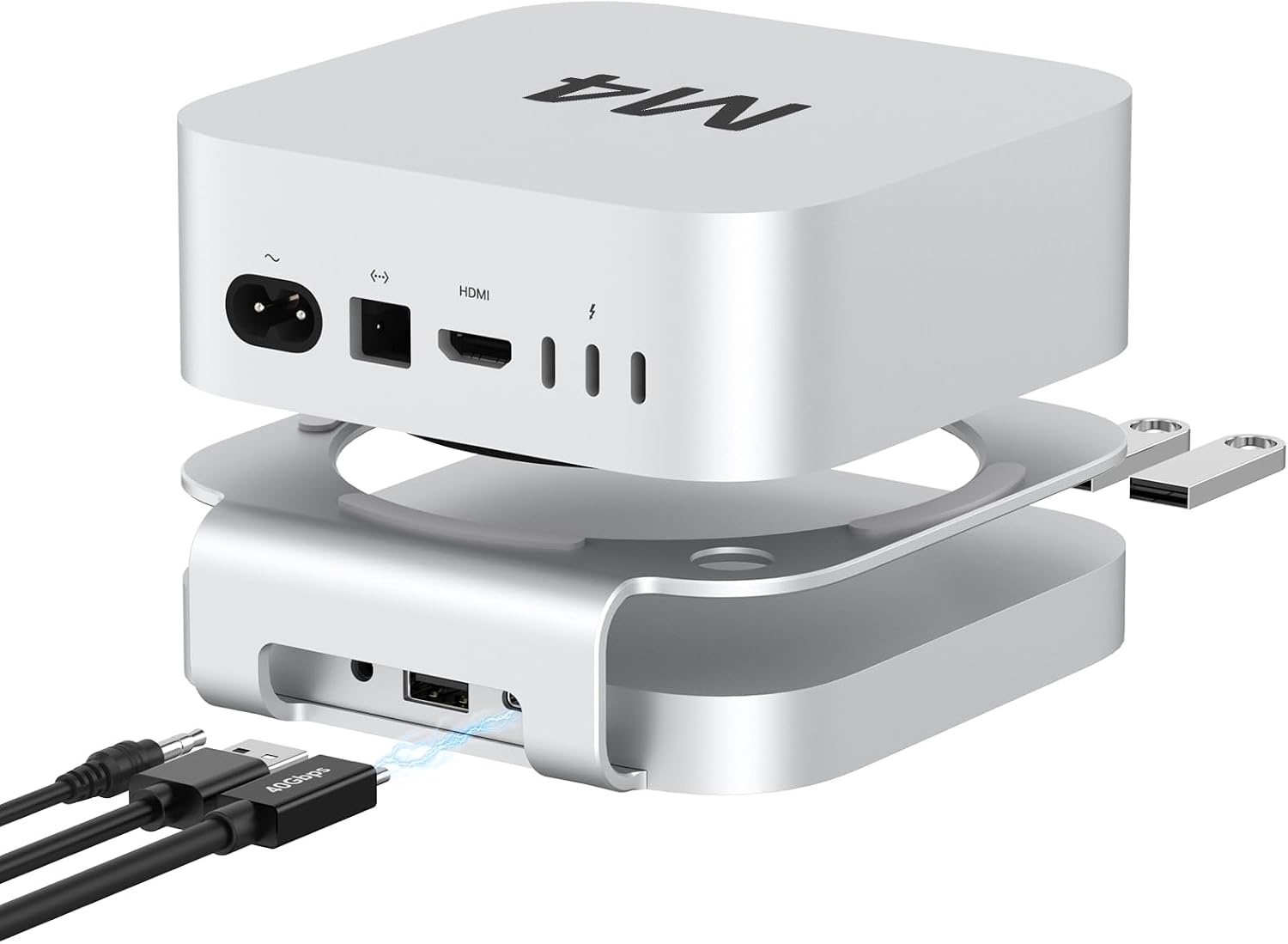 Akkyajaure 40Gbps SSD Enclosure & Hub for Mac Mini M4/M4 Pro, Full Aluminum Docking Station with M.2 40Gbps SSD Enclosure (NVMe PCle), 3x USB 2.0, 3.5mm Audio, USB4 Host