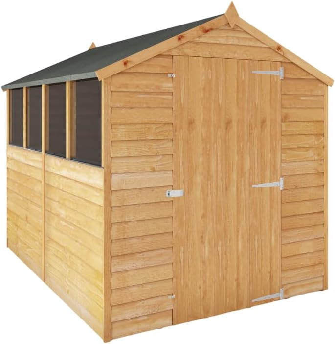 WALTONS | 8x6 Garden Shed Overlap Storage Sheds | Apex Roof | 8mm Overlap Cladding | Wood Garden Store Building | Shed Felt and Fixings Included (8 x 6 Single Door with Windows)
