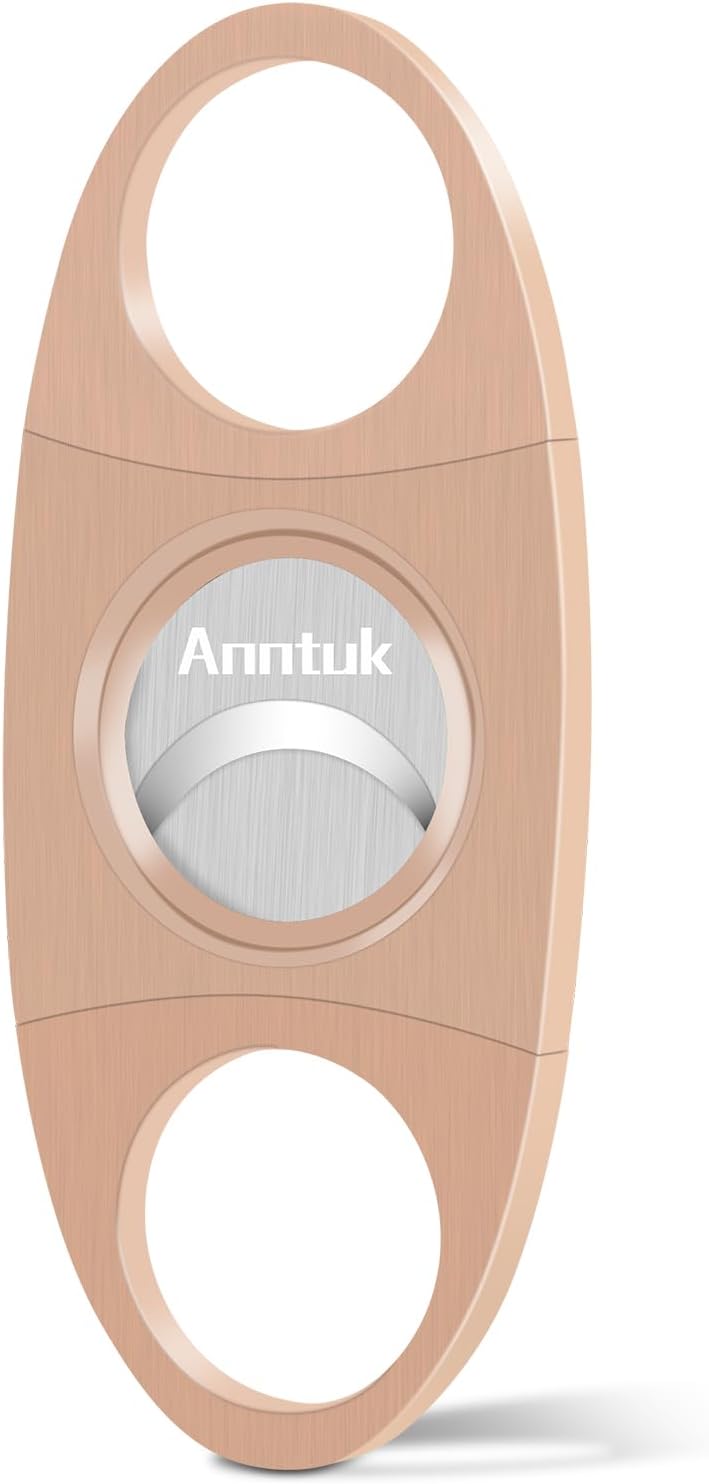 Cigar Cutter Stainless Steel Guillotine Double Cut Blade in Leather Pouch, Bronze