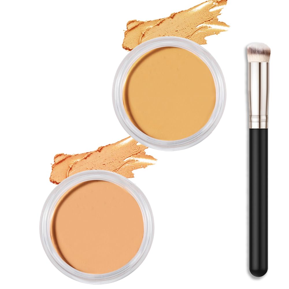 Kaely 2Pcs Cream Pot Concealer Full Coverage Makeup Set, Under Eye Brightener Color Correcting Concealer for Dark Circles, Waterproof Foundation Palette with Brush, Corrector de ojeras, 05+06