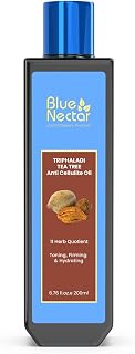 Blue Nectar Anti Cellulite Massage Oil with Tea Tree Essential Oil & Triphala for Skin and Body - Natural and Ayurvedic Oil for Thighs, Butt and Belly (11 Herbs, 6.76 fl oz)