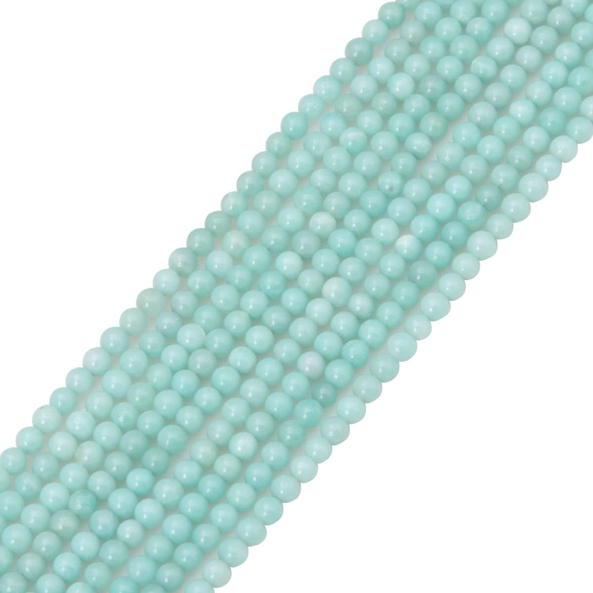 Gem-Inside 4mm Natural Pure Blue Amazonite Round Gmestone Semi Precious Beads for Jewellery Making Strand 15''