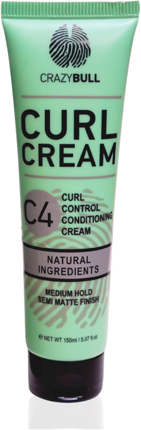 Crazy Bull C4 Curl Control Conditioning Cream - Medium Hold Curl Cream with Semi-Matte Finish - Vegan, Water-Based Product for Curl Control, Frizz-Control and Definition - Apricot and Citrus Scent.
