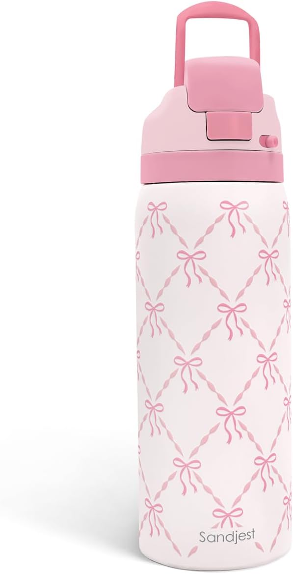 Coquette Bow Insulated Stainless Steel Water Bottle with Straw for Sports and Travel, 32oz Gifts for Women Girls Friends Teens Birthday Christmas