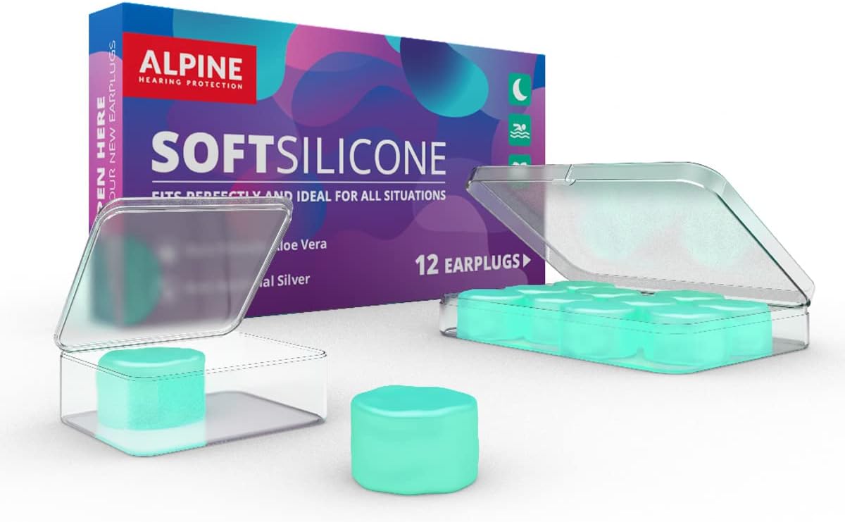Alpine SoftSilicone Mouldable Silicone Putty Ear Plugs - Noise Reducing Earplugs for Sleeping, Swimming, & Concentrating - Comfortable Snoring Solution - 28dB Attenuation - 12 Pack Silicone Ear Plugs