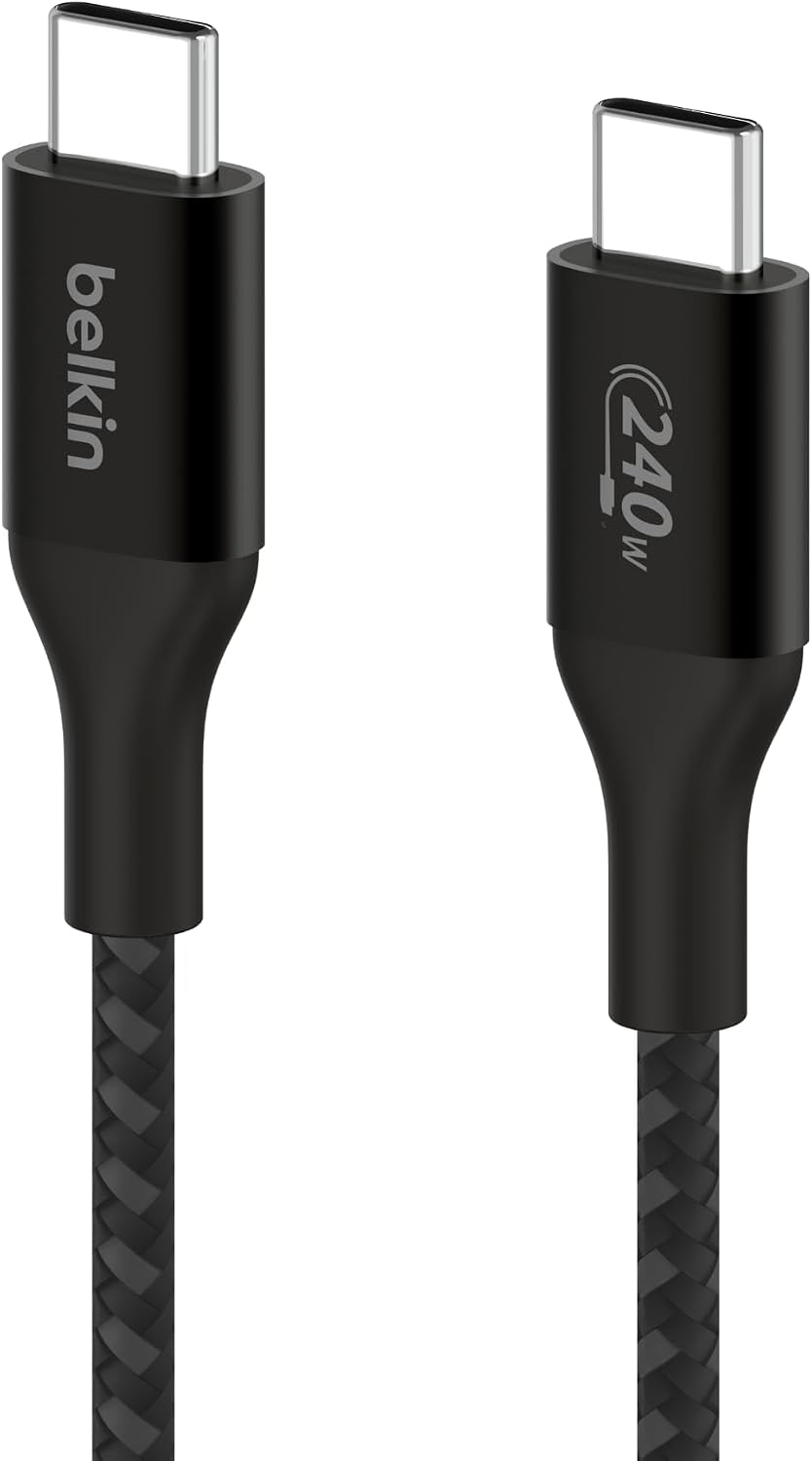 Belkin USB C to USB C Cable, 6.6ft, 240W - Type C Charger, iPhone Charger Cord, Fast Charging for iPhone 16, Galaxy S25, Pixel 9, MacBook, Chromebook, iPad Pro, Switch Steam Deck - Black