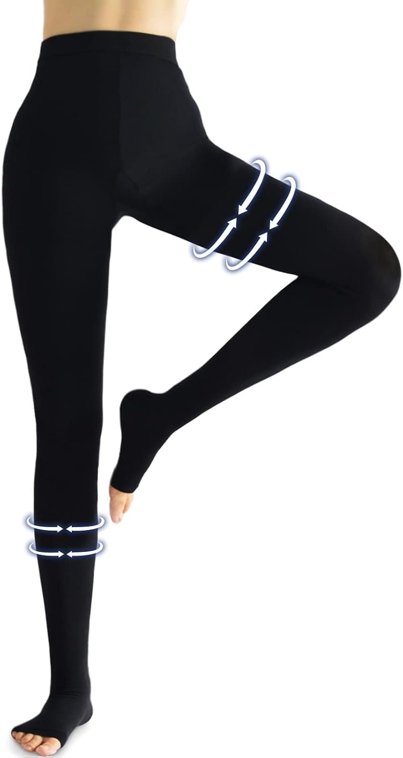 beister Medical Compression Tights for Women & Men, Class 2 Open Toe Thigh High Pantyhose, 20-30 mmHg Graduated Support for Varicose Veins, Edema