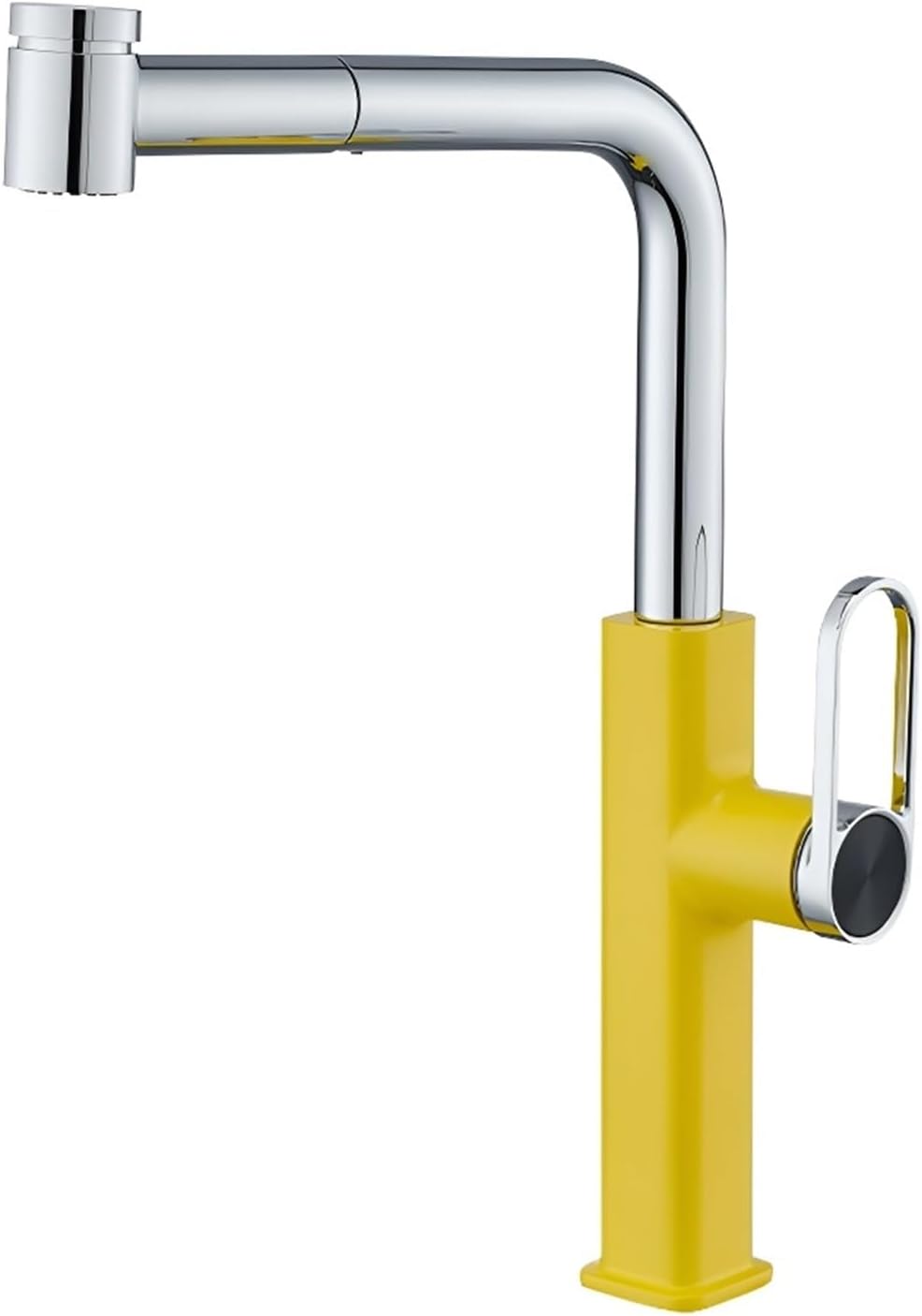 White Kitchen Faucet, Single Hole Single Handle Kitchen Sink Faucets, 360° Rotation Hot and Cold Water Mixer Tap with Pull-Out Sprayer(Yellow)
