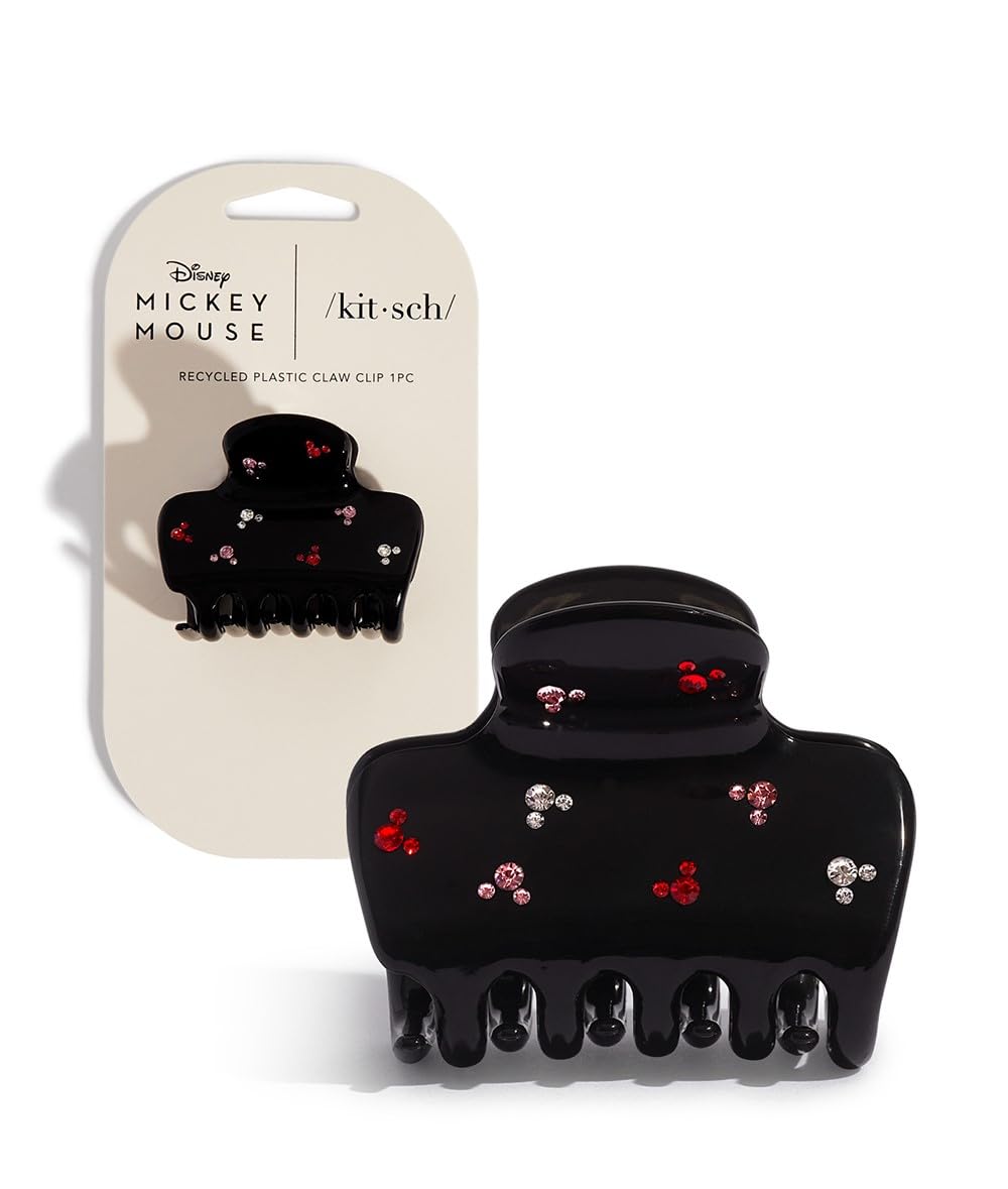 Kitsch Mickey/Minnie Recycled Plastic Rhinestone Puffy Claw Clips, Hair Clips for Women Girls, Hair Claw Clips for Thick Hair, Claw Hair Clips for Thin Hair, 1 Piece (Black)