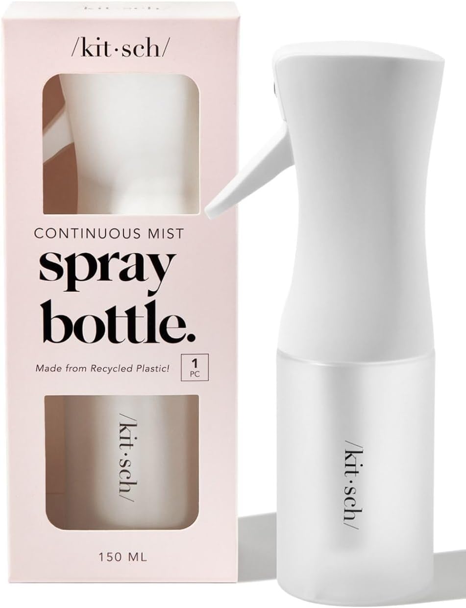 Kitsch Spray Bottle for Hair - Continuous Water Mister with Ultra Fine Mist for Hairstyling, Barbers, Salons, Cleaning, Plants, Versatile Spray Bottles - Made from Recycled Plastic - White, 5 oz