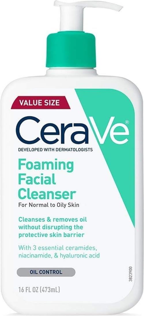 CeraVe Foaming Cleanser 16 oz for Daily Face Washing, Normal to Oily Skin