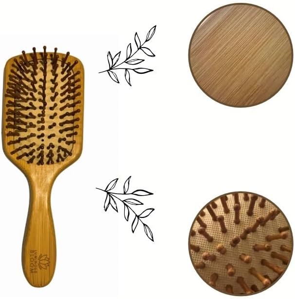 Luminous bamboo hair brush eco friendly detangle brush, for long short curly thin thick haor, for women men girls, massage scalp, reduces breakage, promotes hair growth