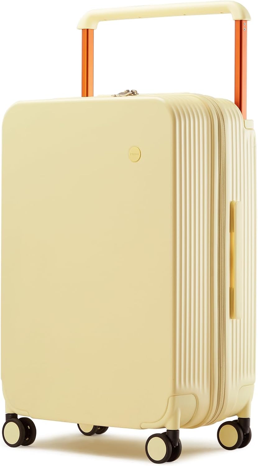mixi Carry On Luggage Airline Approved Wide Handle Lightweight Luggage PC Hard Shell Suitcases Rolling Suitcases with Spinner Wheels & TSA Lock, 20 Inch Lark Yellow