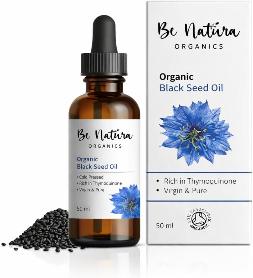 Organic Black Seed Oil 50ml – 100% Cold Pressed Nigella Sativa Oil, High Thymoquinone (>2%), Pure Black Cumin (Kalonji), Soil Association Certified
