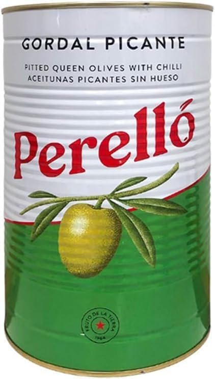 World Food Shop Perello Gordal Pitted Picante Olives - Gourmet Spanish Snack, Spicy & Succulent - 2kg Bulk Pack for Entertaining and Culinary Delights