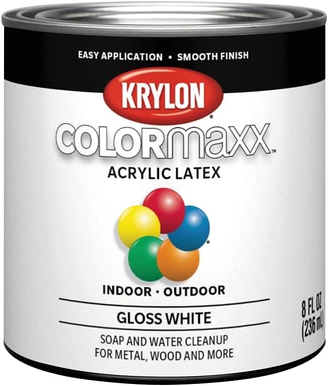 Krylon K05612007 COLORmaxx Acrylic Latex Brush On Paint for Indoor/Outdoor Use, ½ Pint, Gloss White