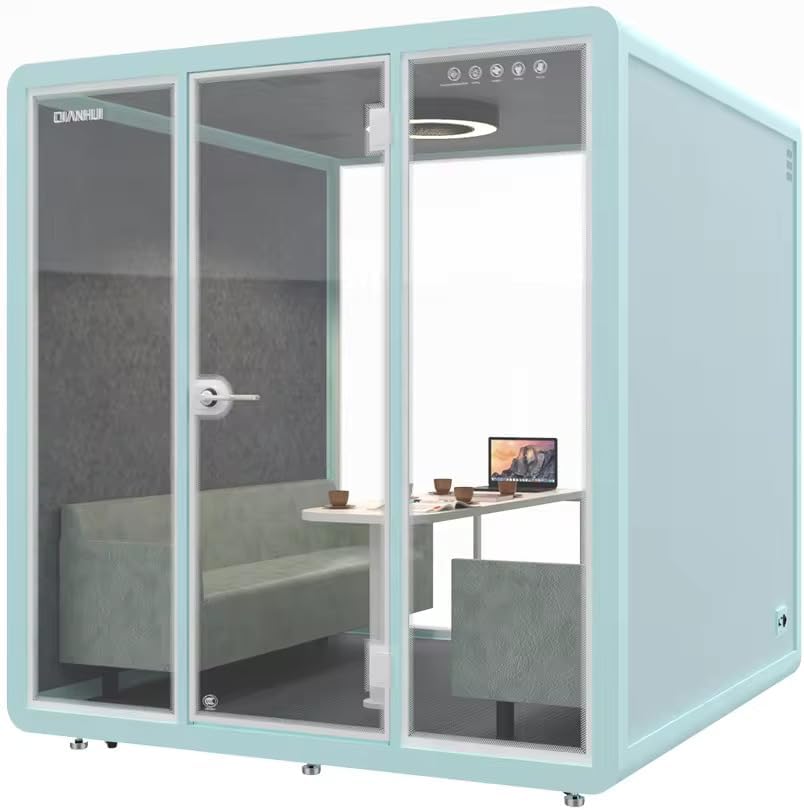 Indoor privated Office Meeting Booth with Computer Desk for Private Working Movable Silence soundproof Booth Office pod Phone Calling (Eastern Blue, 86.2 x 86.6 x 90.5 Inch)