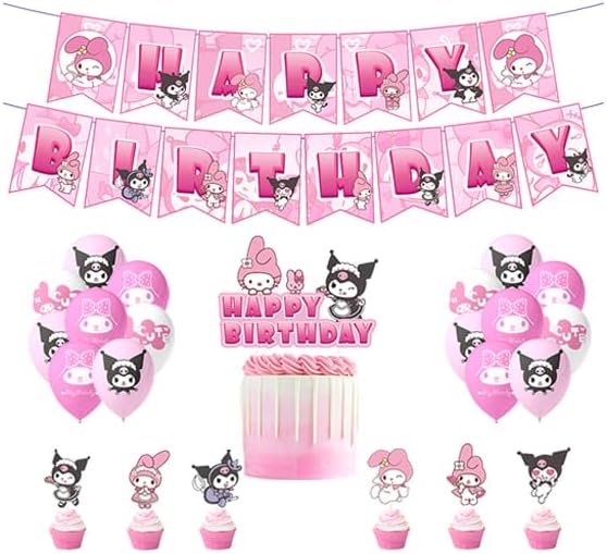 Kuromi & My Melody Birthday Party Supplies - Balloons, Cake Decorations & Banner
