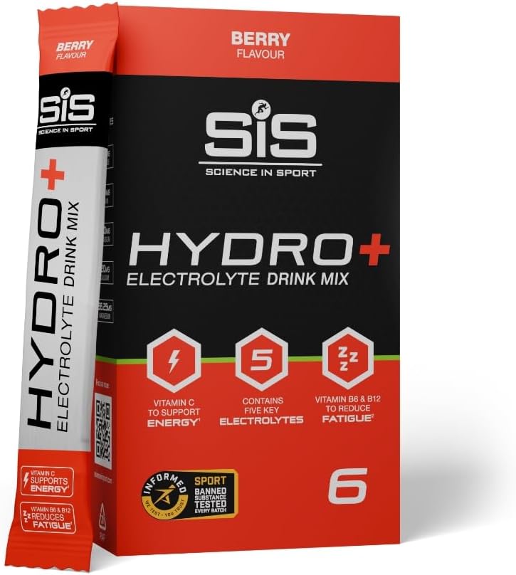 Science in Sport Hydro+ Electrolytes Powder Sachets with 5 Essential Electrolytes and Added Vitamins C, B6, and B12 for Hydration Drink | Berry, Pack of 6 Sachets