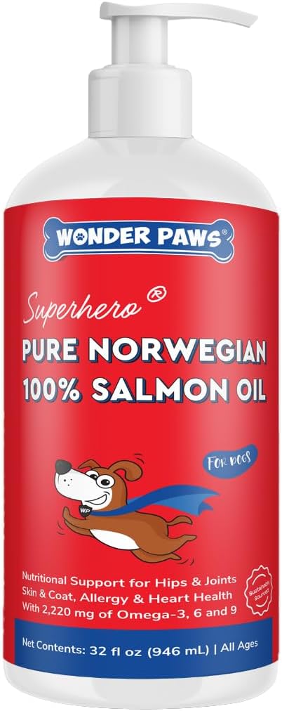 Premium Salmon Oil for Dogs – Pure Norwegian Salmon Oil High in Omega 3 EPA & DHA -Powerful Fish Oil for Dogs Skin & Coat, Hip & Joints, Allergies & Itchy Skin – Omega 3 Fish Oil for Dogs-32oz Liquid