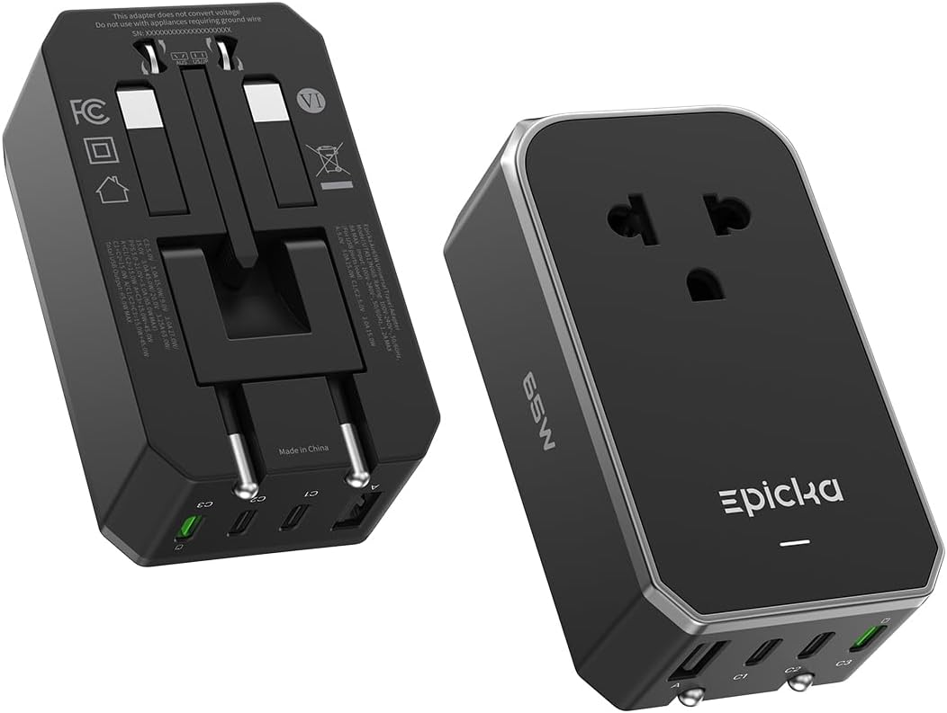 EPICKA Air 40W Universal Travel Adapter PD&QC with 1AC/3USB-C/1USB-A