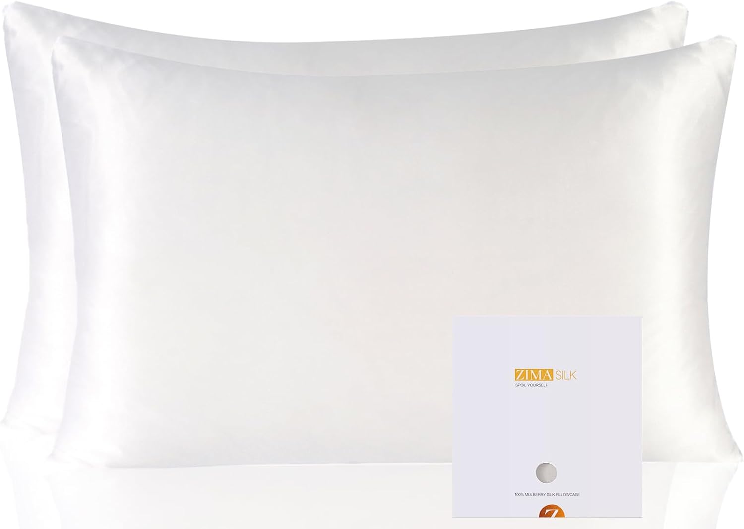 ZIMASILK 100% Pure Mulberry Silk Pillowcase 2 Pack, Soft and Smooth,Both Sides Premium Grade 6A Silk,600 Thread Count,with Hidden Zipper (Queen 20''x30'',White)