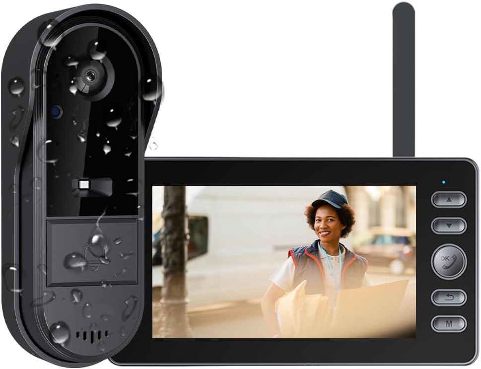 Doorbell Camera Wireless No Subscription 1080P, Waterproof Door Bell with Monitor Screen for Apartment, No App/Network Needed, Video Intercom 2-Way Talk & Recording, Night Vision,Timbre con Camara
