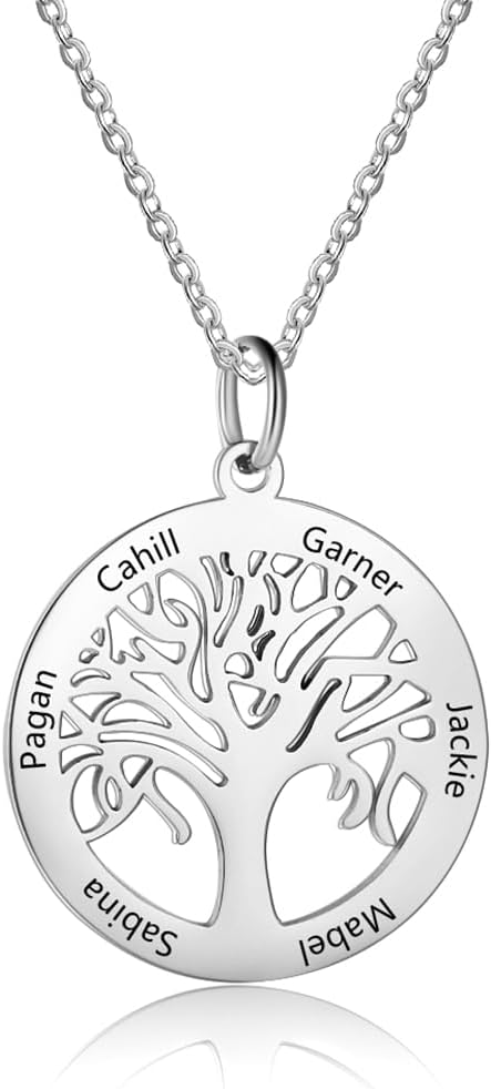 jewelora Personalized Name Necklace 925 Sterling Silver Tree of Life Pendant Family Necklace Gift for Women Mother Grandma Wife Friends