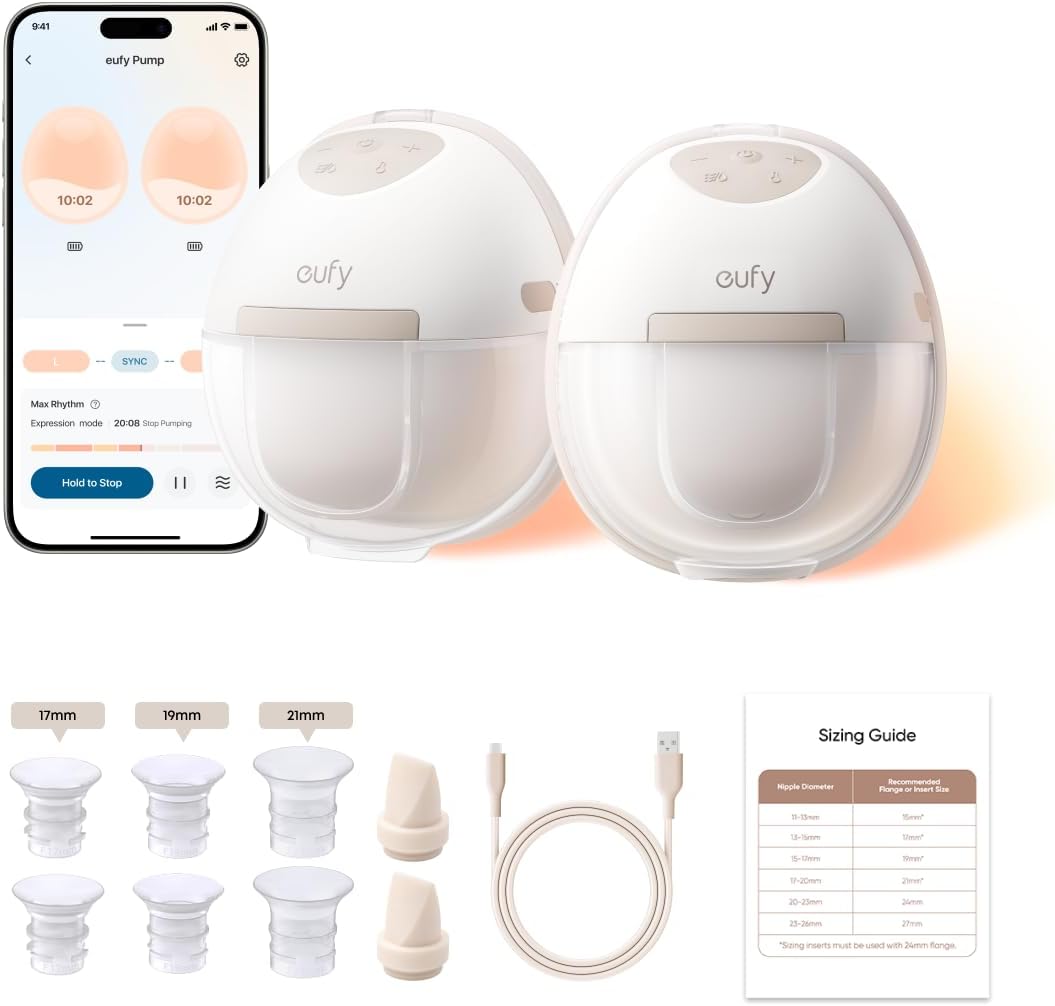 eufy Security Heated Wearable Breast Pump E20, Hands-Free, App Control | HeatFlow with 3 Heat Levels, App DIY Rhythm, Powerful 300mmHg Suction, 46dB Quiet Slim Fit, BPA-Free
