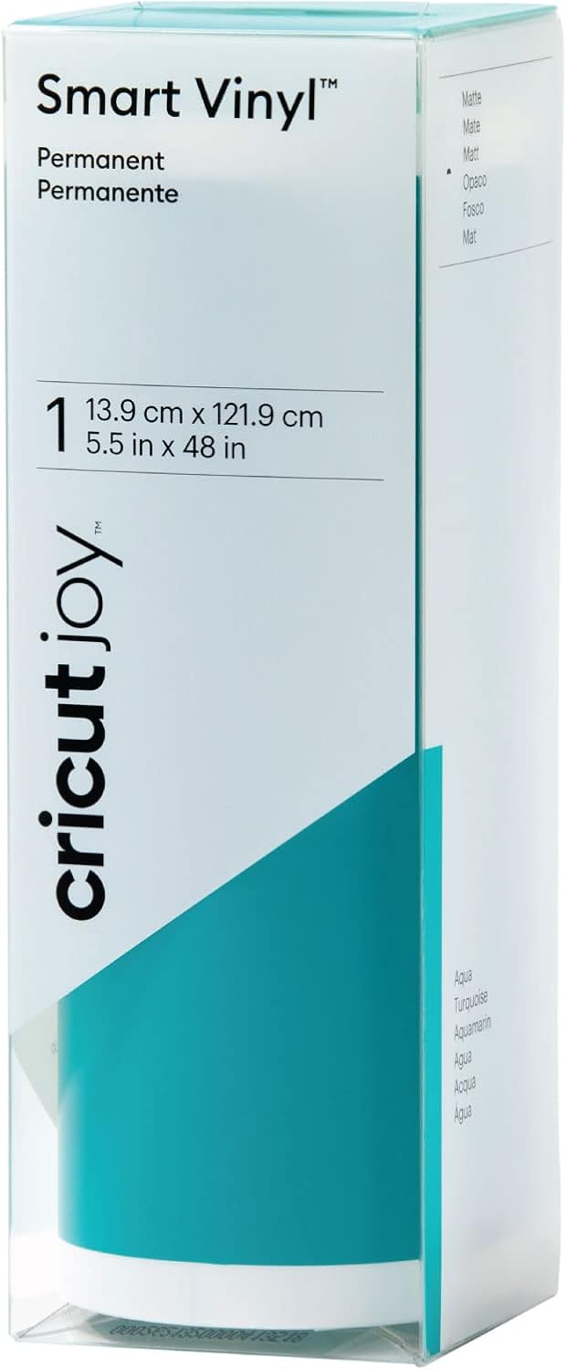 Cricut Joy Smart Permanent Vinyl, Aqua - 4ft Roll (5.5' x 48'), Matte Finish - Compatible with Cricut Joy Machine, Matless Cutting for Long cuts (4ft Shapes, 20ft Repeated cuts)