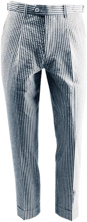 Men's Summer Seersucker Slim Fit Pants Flat Front Lightweight Sear Sucker Suit Separate Pants Trousers